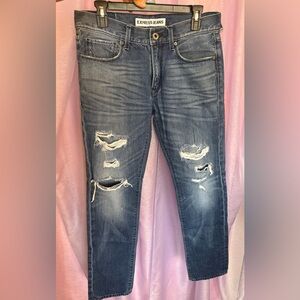 Express Men's Dark Blue Ripped Skinny Jeans